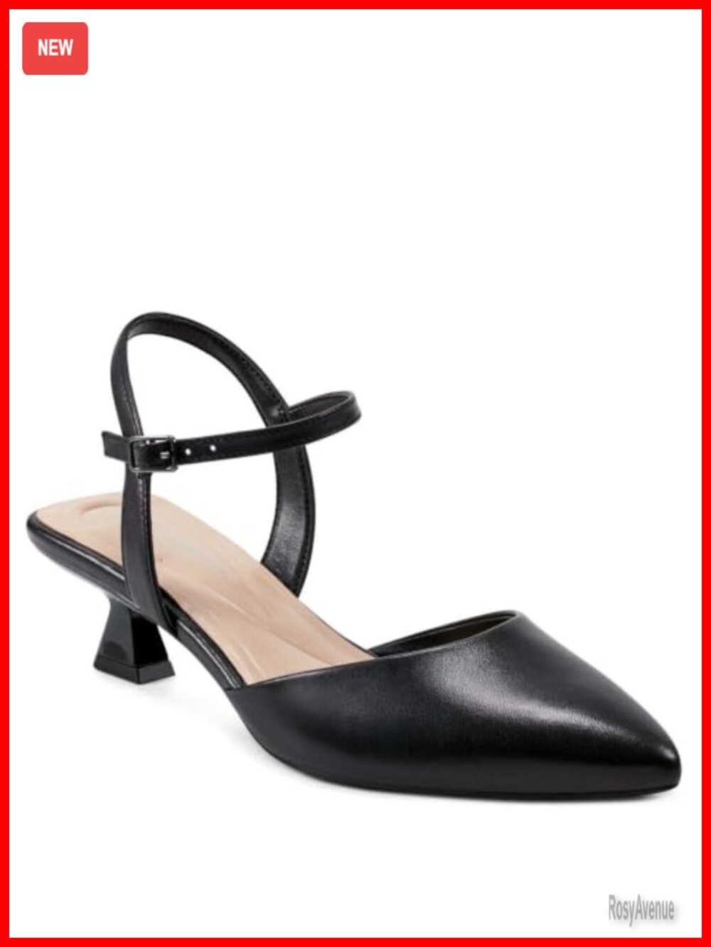 Kitten Heel Pointed Toe Ankle Strap Dress Pumps Leather